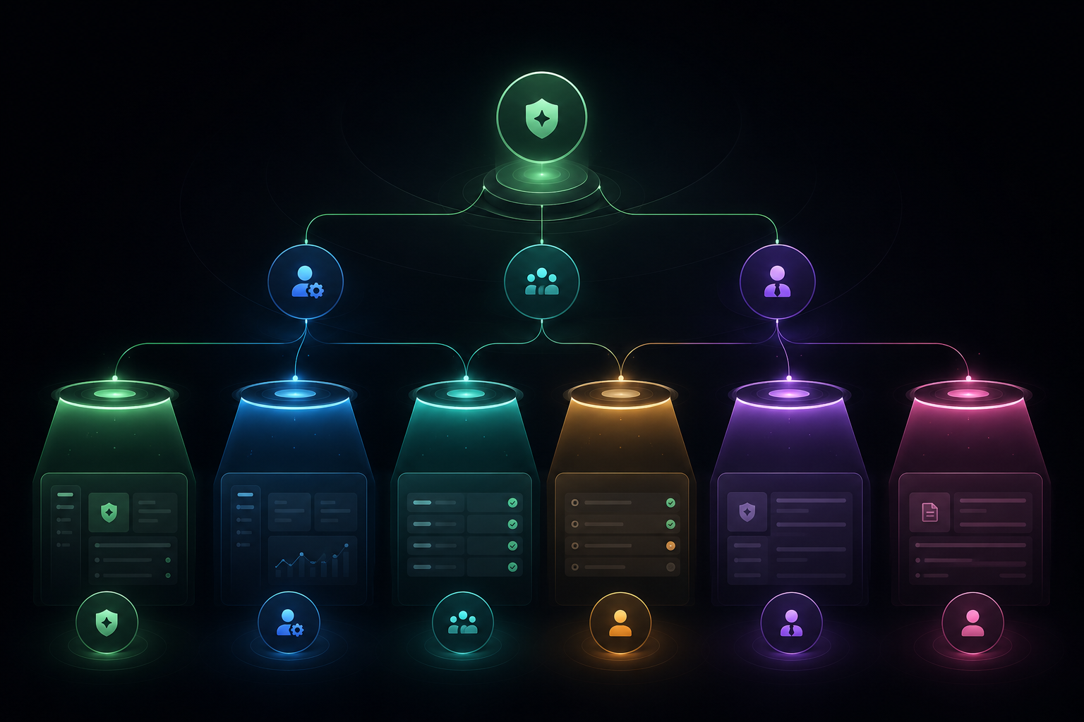 Five roles, each with exactly the right access — from platform admin down to the no-login control owner